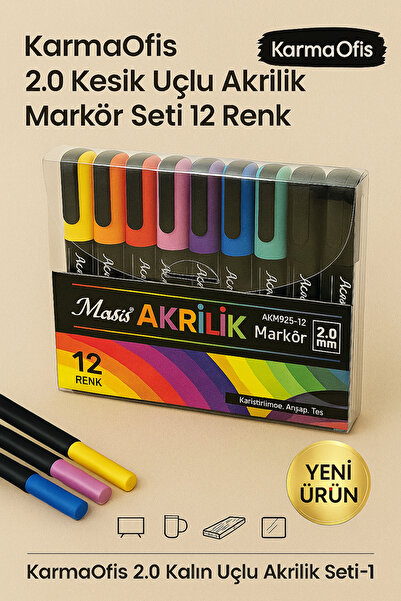 KarmaOfis 2.0 Kalın Uçlu Akrilik Markör Seti 12 Renk