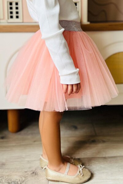 Breeze Girl's Tutu Skirt with Glitter Detail at the Waist, Elastic, Age 5-10, Salmon