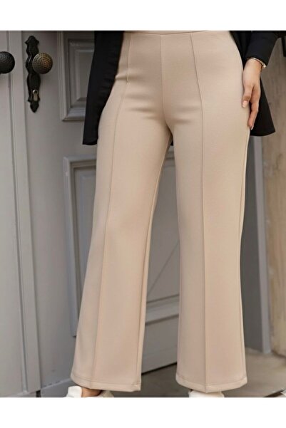 DEMOİSELLE Women's Front piped Elastic Waist Scuba Trousers