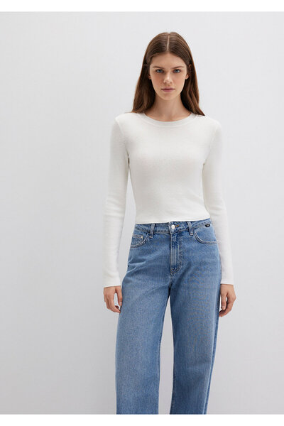 Mavi Pulover crop cu gât rotund ecru / croit scurt 1710474-70057