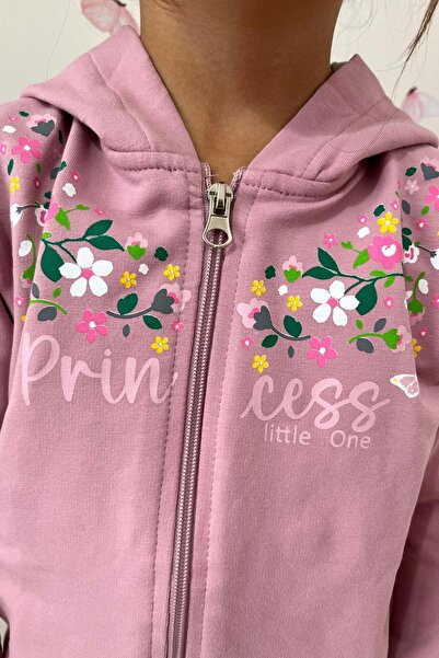 Breeze Colorful Floral Print Tracksuit Set for Girls - Zippered, Dried Rose, 1.5-5 Years