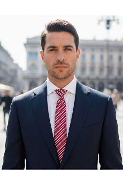 1001 Kravat Burgundy White Striped 7.5 cm Wide Red Silk Tie