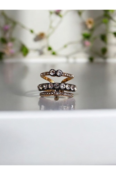 FAYRA ACCESSORIES خاتم ثلاثي قابل للتعديل مرصع بالألماس البرونزي وحجر الزركون