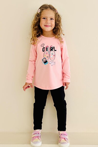 Breeze Kız Çocuk Taytlı Takım Ayakkabı Baskılı 4-9 Yaş, Pembe