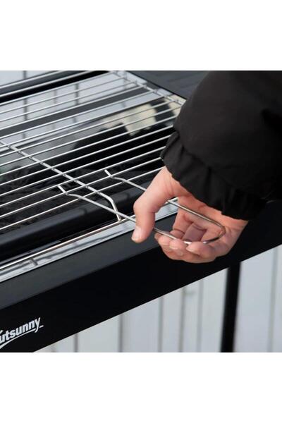 Artool Portable charcoal garden grill, rectangular grill, with shelves, stainless steel structure, 113x56x82cm