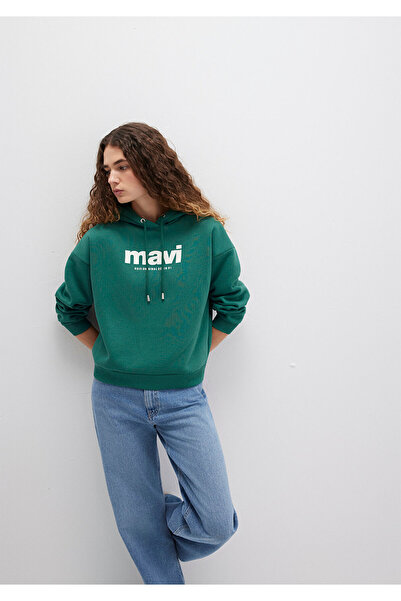 Mavi Logo Printed Hooded Green Sweatshirt 168334-71874