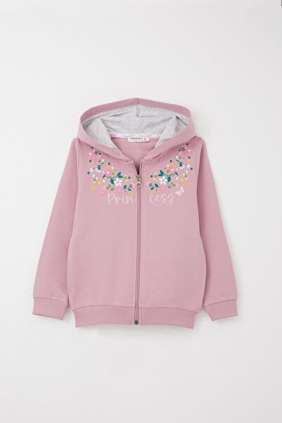 Breeze Colorful Floral Print Tracksuit Set for Girls - Zippered, Dried Rose, 1.5-5 Years