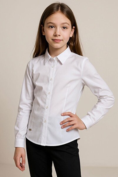 Breeze Πουκάμισο για κορίτσια με κουμπιά στη μέση με λεπτομέρεια ένθετο 8-12 ετών, λευκό