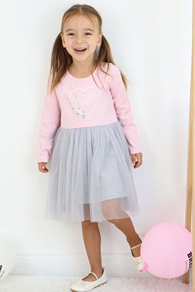 Breeze Girl's Long Sleeve Dress Text Printed Heart 1.5-5 Years, Pink