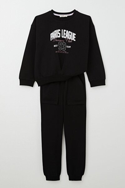 Breeze Σετ αθλητικές φόρμες για κορίτσια 5-10 ετών - Θέμα League, Μαύρο με βελονιές V