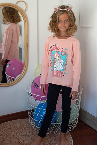 Breeze Girl's Tights Set Strong Sweet Girl Printed Age 5-10, Salmon