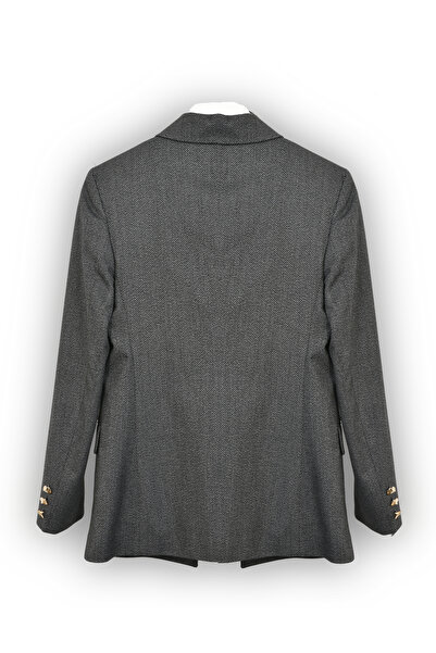 the blazer obsessed Women's Black and White Striped Gold Buttoned Blazer Jacket