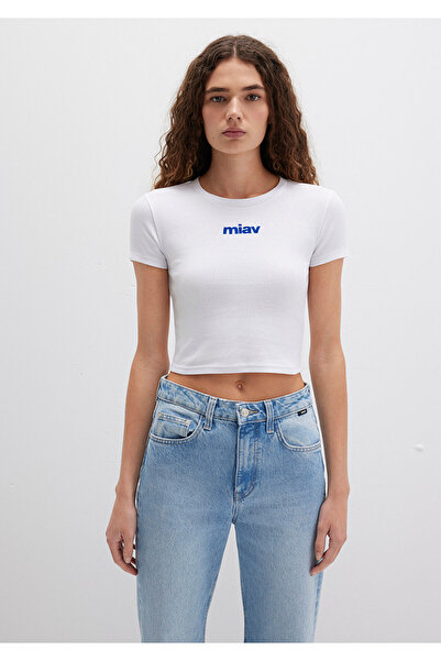 Mavi Weißes Crop-T-Shirt mit Miav-Print, kurz geschnitten 1612453 -620