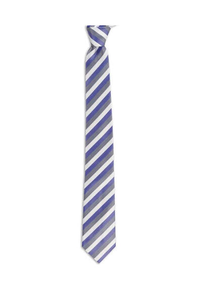 1001 Kravat Blue White Gray Striped 7.5 cm Wide Silk Tie