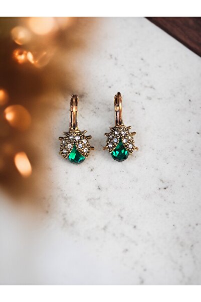 FAYRA ACCESSORIES الدعسوقة - أقراط حجر الكريستال الأخضر