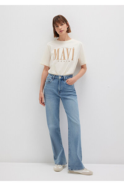 Mavi Logo Printed Beige T-Shirt Regular Fit / Normal Cut 1611990-70008