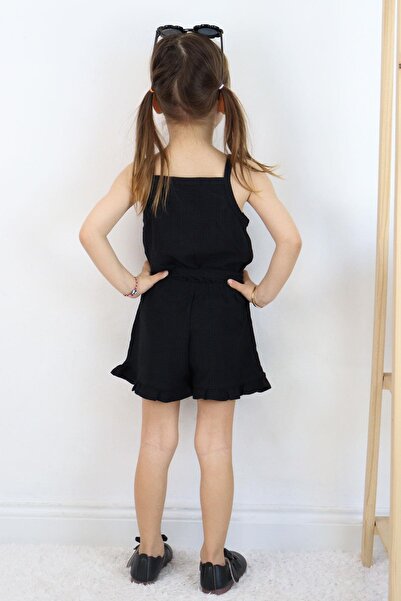 Breeze Ολόσωμη φόρμα για κορίτσια με σορτς και ζώνη με κουμπιά για 4-9 ετών, μαύρο