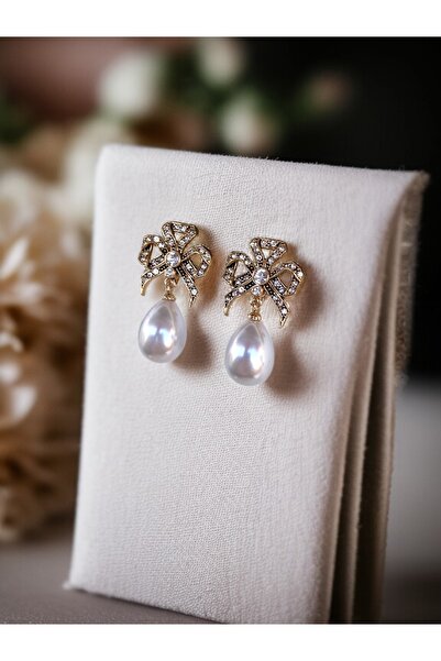 FAYRA ACCESSORIES Zirkon Taşlı Fiyonk Figür Mayorka İnci Küpe