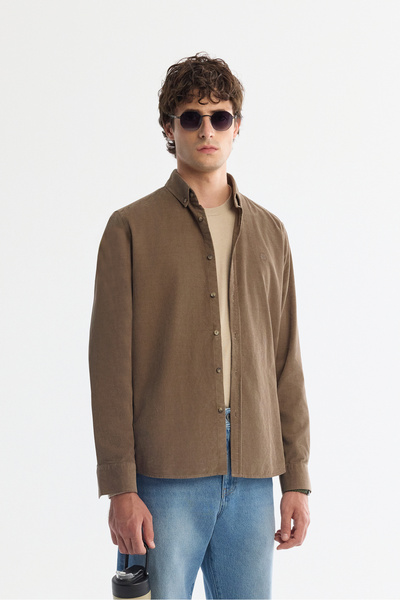 Avva Мъжка риза с вискозен яка с копчета, 100% памук, мека на допир, кадифена, с нормална кройка B002032