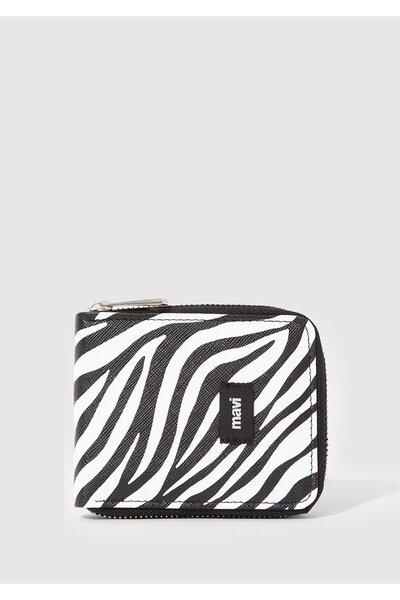 Mavi Zebra Baskılı Fermuarlı Siyah Cüzdan 1911841-900