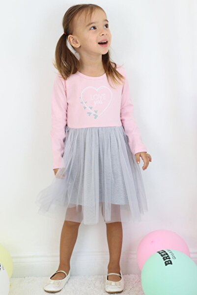 Breeze Girl's Long Sleeve Dress Text Printed Heart 1.5-5 Years, Pink