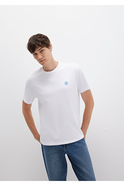 Mavi Weißes T-Shirt mit Siegellogo-Stickerei, lockere Passform / lockerer, bequemer Schnitt 067074-620