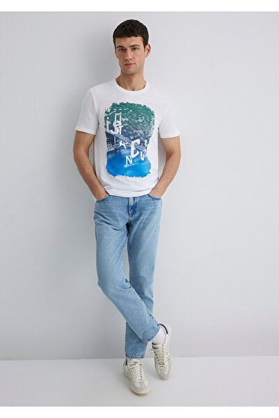 Mavi Weißes T-Shirt mit Bosporus-Istanbul-Aufdruck, normale Passform/normaler Schnitt, 067054-620