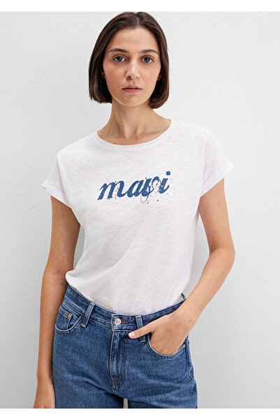 Mavi Bílé tričko s potiskem loga Slim Fit / Slim Fit 166422-620