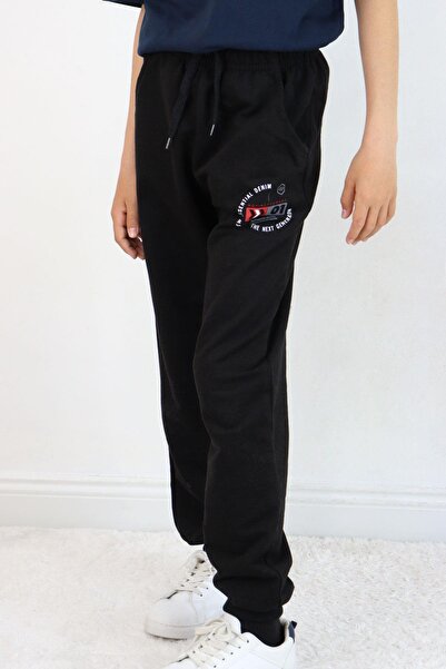 Breeze Boy's Sweatpants with Lacing Accessories and Text Printed, 11-14 Years, Black