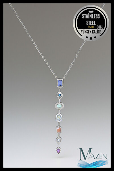 MAZEN قلادة Y مصنوعة من الفولاذ بنسبة 100% مكونة من 7 أحجار - تصميم أنيق وممي...