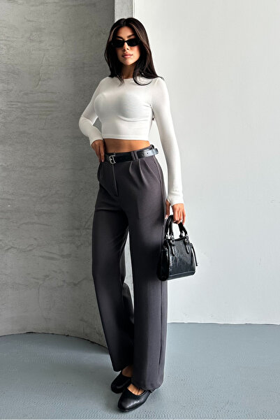 macharel jeans Kadın Kemerli Likralı Palazzo Pantolon