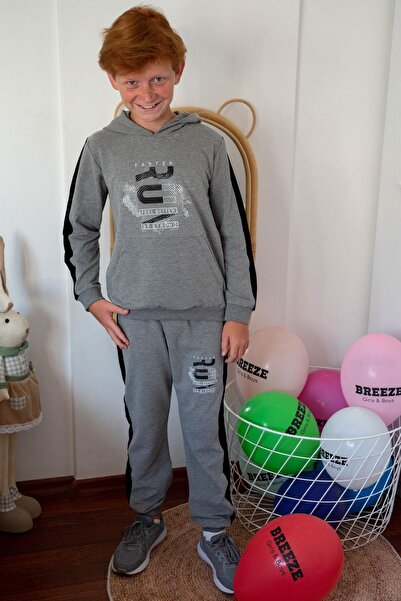 Breeze Σετ αθλητικές φόρμες για αγόρια 6-12 ετών - με κουκούλα, τυπωμένα γράμματα με θέμα την επιτυχία, σκούρο γκρι μελανζέ