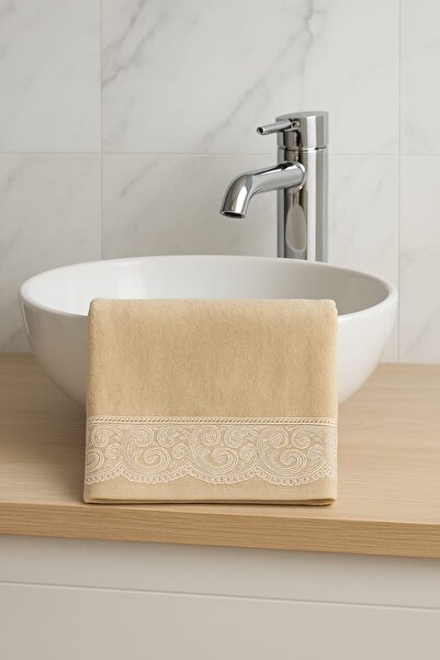 Çeyiz Bahçesi Jotem Cappuccino Весільний оксамитовий рушник 50&90