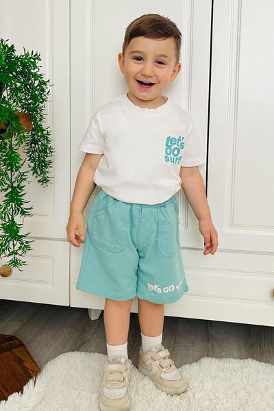 Breeze Boy's Shorts Suit with Back Surfer Dinosaur Printed 2-6 Years, Ecru