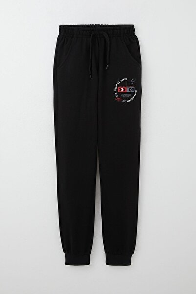 Breeze Boy's Sweatpants with Lacing Accessories and Text Printed, 11-14 Years, Black