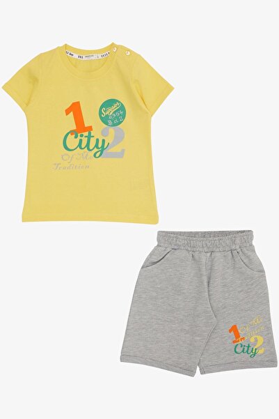 Breeze 1-4 Years Boy's Shorts Set - City Themed and Text Printed, Yellow