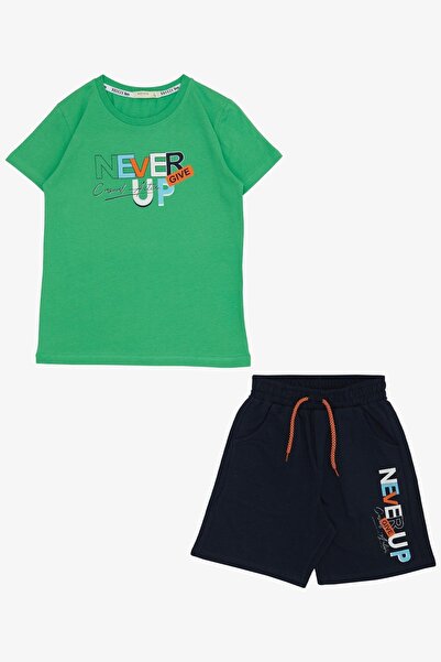 Breeze 8-14 Years Boy's Shorts Set - Green Printed Pocket