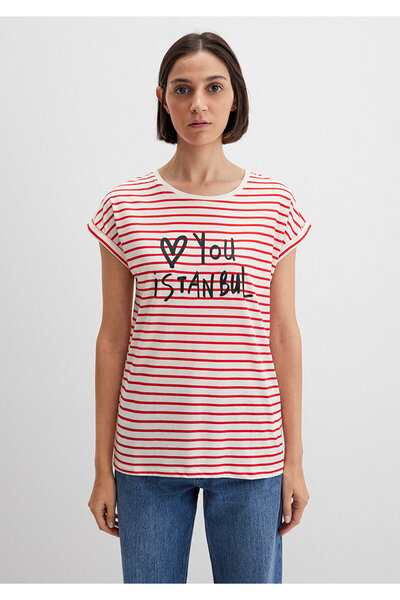 Mavi Tricou Istanbul cu dungi cu imprimeu Love You Regular Fit 167986 -26829