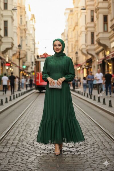 CYM Butik Φόρεμα Janjan πολύχρωμο πλισέ σιφόν χιτζάμπ