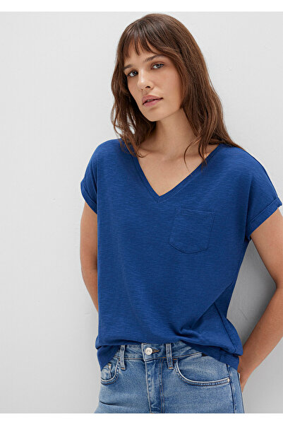 Mavi Marineblaues Basic-T-Shirt mit Taschen, lockere Passform / lockerer, bequemer Schnitt 1600961-30808