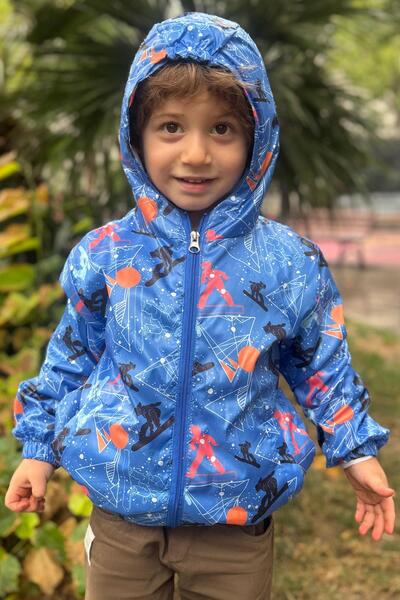 Breeze Boy's Raincoat Winter Sports Themed Skier Patterned 1-6 Years, Saks Blue