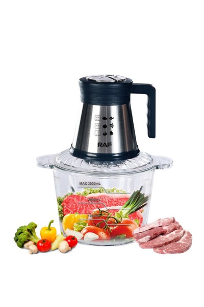 raf مفرمة طعام كهربائية 800 واط | مفرمة خضراوات سعة 3 لترات بأربع شفرات حلزون...