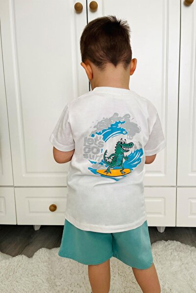 Breeze Boy's Shorts Suit with Back Surfer Dinosaur Printed 2-6 Years, Ecru