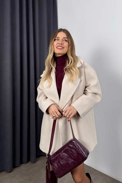 Sue Store Oversize kašmírový kabát s podšívkou z rybího hřbetu