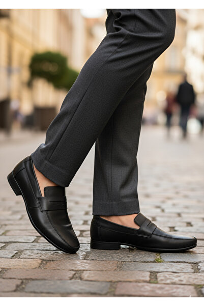 NHA 4257 Sıyah Rahat Günlük Hakiki Deri Ayakkabı
