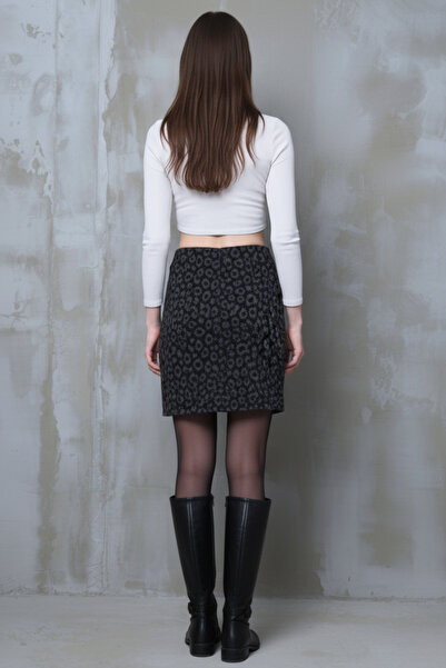 mrmpro Fusta mini pentru femei imprimeu leopard cu fantă |   Țesătură elastică talie înaltă 45 cm