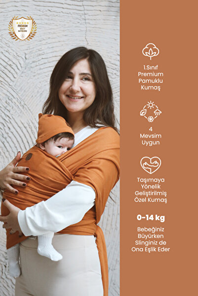 ilays beauty Premium Birinci Sınıf Pamuklu Esnek Wrap Sling Tarçın (BABYWEARİNGE ÖZEL ÜRETİM KUMAŞ)