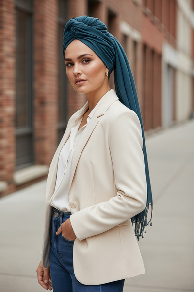 Dosimira Oil Colored Fringed Cotton Large Shawl