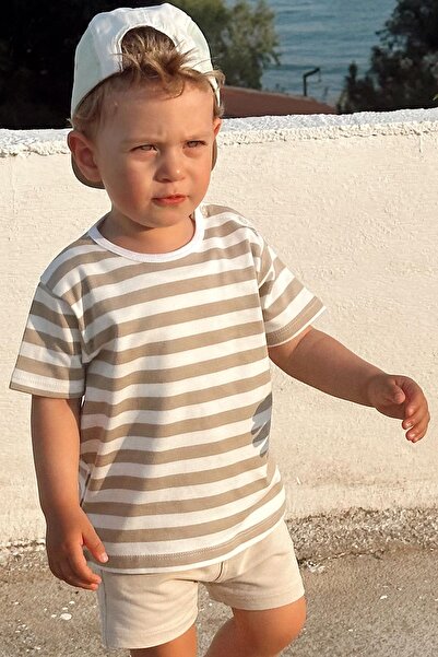 Breeze Boy's T-Shirt with Placket Stripes 1-4 Years, Ecru