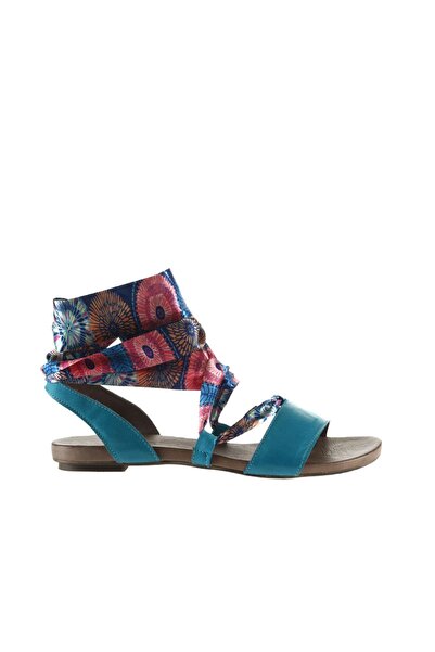 Bueno Shoes Τιρκουάζ Δερμάτινα Γυναικεία Flat Σανδάλια 01wj1111